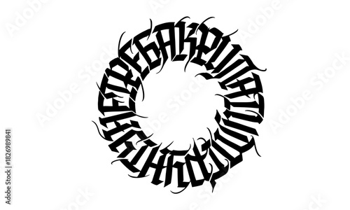 Blackletter Gothic Calligraphy Circle Vector tattoo design