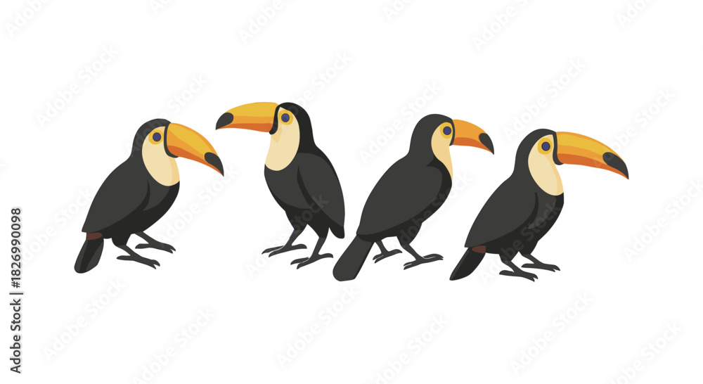 Naklejka premium Colorful toucan birds in modern flat style on white background