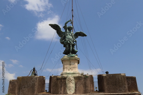 Bronze statue of Archangel Michael ay Castel Sant'Angelo. Rome