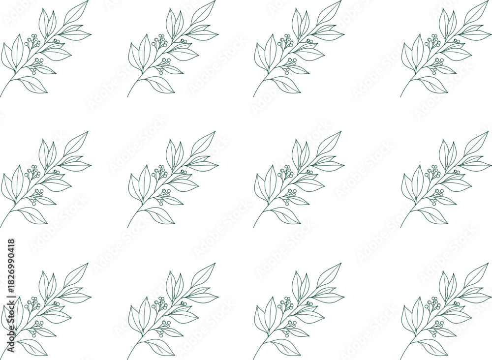 Fototapeta premium Elegant botanical sprigs pattern on white background for wedding invitations
