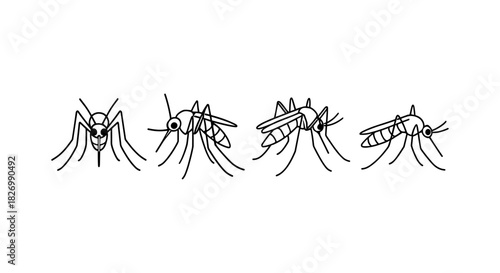 Simple continuous line art of mosquitoes