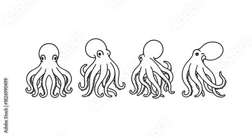 Playful octopus variations in simple outline style