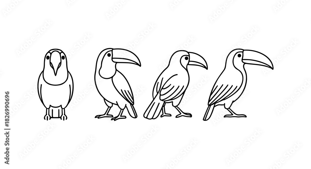 Naklejka premium Outline drawings of toucans in multiple poses