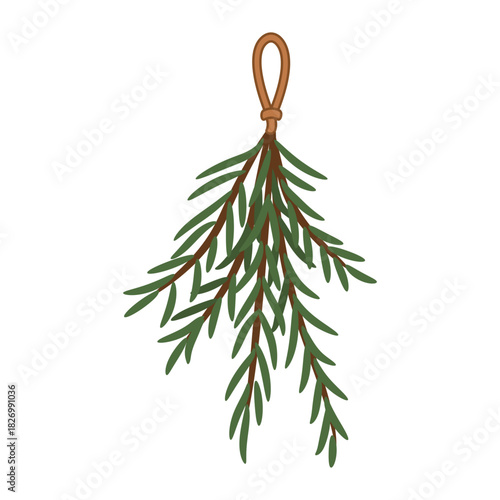 Hanging Evergreen Sprig with Loop Christmas Decoration Clipart