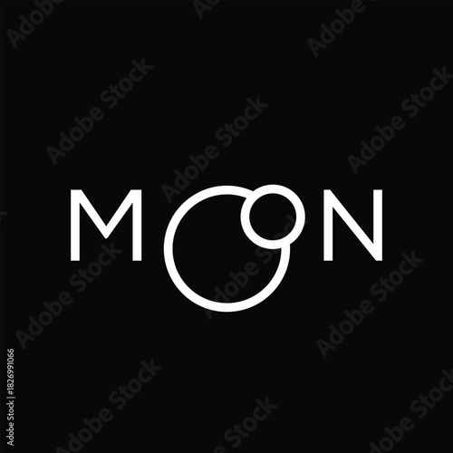 minimalist moon text logo design, typography moon graphic icon vector