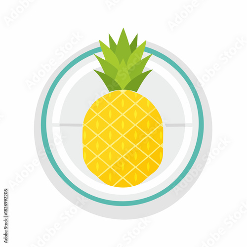 Bright and stylized flat vector illustration of a sweet pineapple, embodying a tropical essence and healthy lifestyle, ideal for vibrant summer branding and culinary designs
