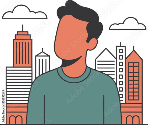 Person in a city looking up at the sky