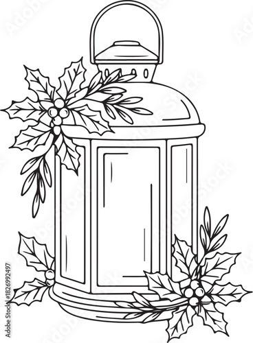 Beautiful Christmas Day Line Art Lamplight Design