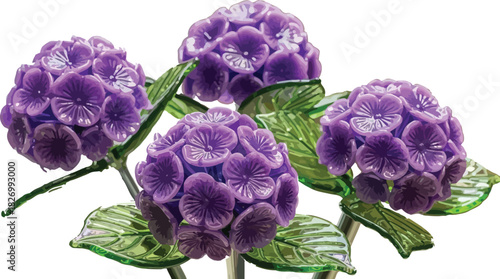 Vibrant Purple Flowers with Green Leaves, a Beautiful Floral Illustration