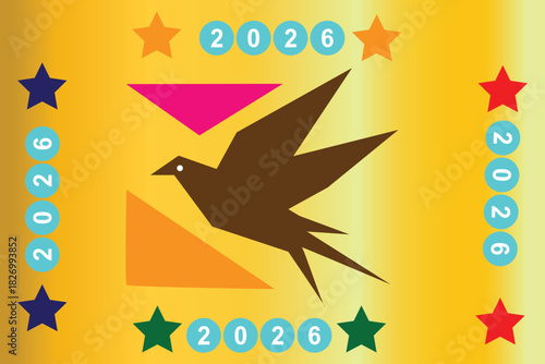 Geometric Bird on Golden Backdrop