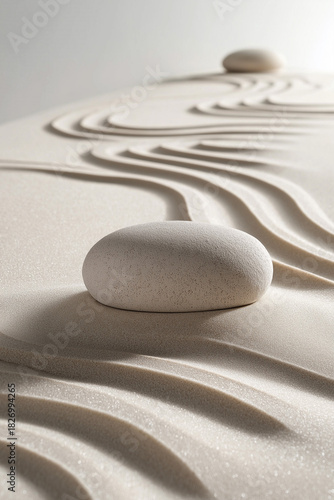 Smooth Stone in Minimalist Zen Sand Garden