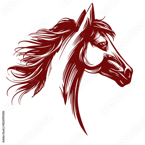 horse, horse head logo, hand drawn vector illustration realistic sketch.