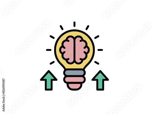 Creative idea concept, lightbulb with brain and arrows, innovative thinking and problem-solving