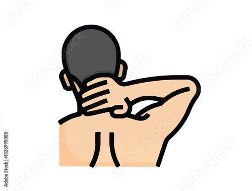 Illustration of a person holding their neck, indicating discomfort or pain, possibly due to strain or injury