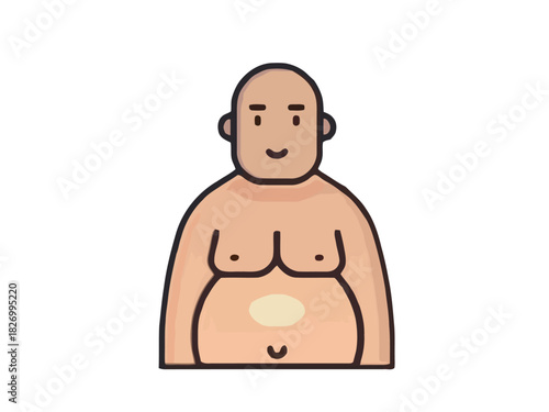 Cartoon Character Illustration of a Bald, Overweight Man, Depicting Body Positivity and Healthy Lifestyles
