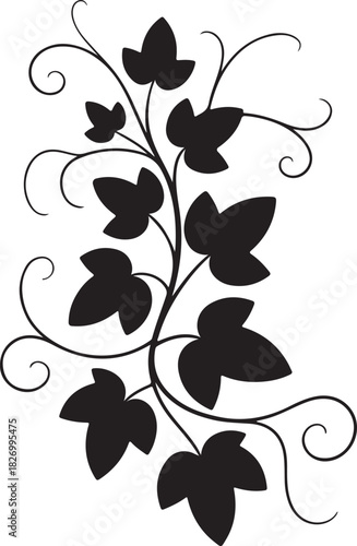 Elegant Ivy Vine Silhouette with Detailed Leaves Vector Illustration