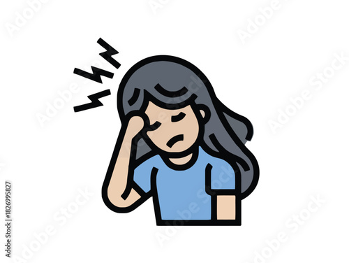 Cartoon Girl Suffering from a Terrible Headache Illustration