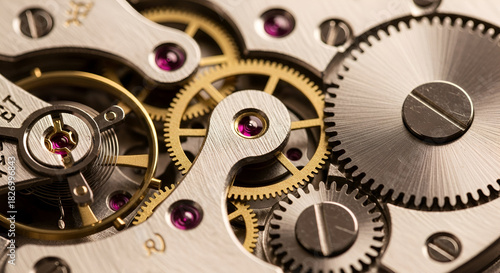 Fotografía Intricate clockwork gears tick away, revealing precision engineering and timeles