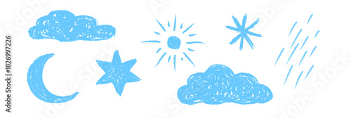 hand drawn vector illustration of an weather elements on transparent background