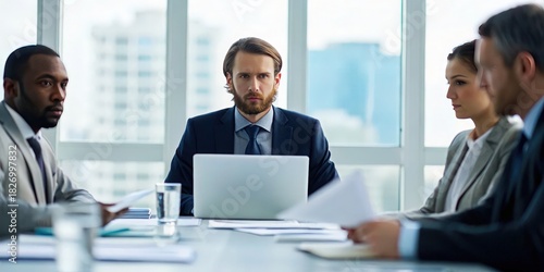 Wallpaper Mural Greenhouse Gas A serious business meeting with four professionals engaged in discussion. Torontodigital.ca