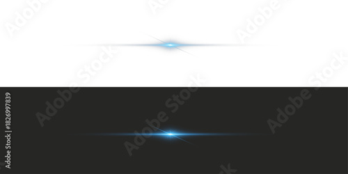 Fotografie Blue horizontal light flare PNG with three bright points, soft glow, and smooth bloom edges
