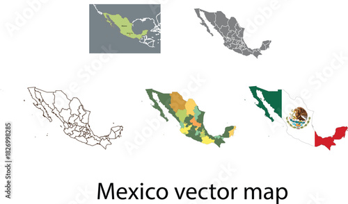 A clean and high-quality Mexico vector map designed in a minimal, professional line-art style. perfect for infographics, educational content, travel guides, data visualization, presentations.