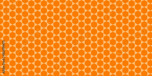 Geometric honeycomb vector seamless pattern with sweet yellow and orange hexagon shapes, ideal for food texture design or art backgrounds