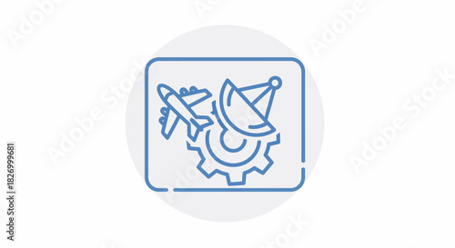 Airplane and Satellite Dish with Gear Icon.