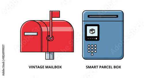 Comparing traditional red mailboxes with a modern smart parcel delivery box