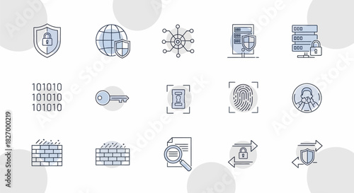 Cyber Security and Data Protection Icons Set.