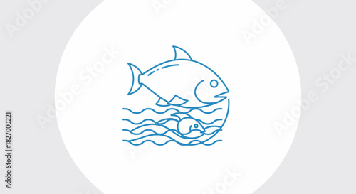 Stylized Blue Line Art of a Fish Swimming in Water.