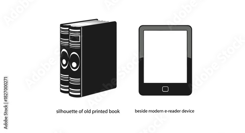 A visual comparison of a classic printed book and a modern e reader device
