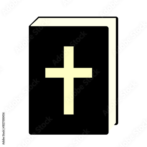 Black bible icon isolated on white background. black book with Christian cross on cover. vector book flat sign