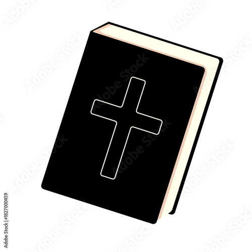 Black bible icon isolated on white background. black book with Christian cross on cover. vector book flat sign