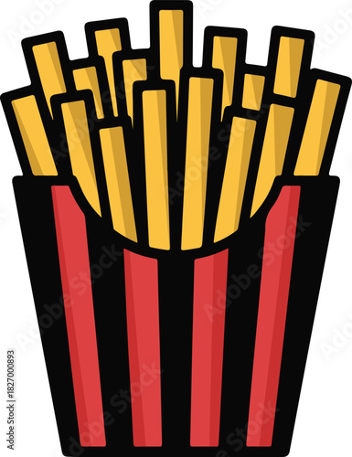 French fries in a red box isolated on transparent background
