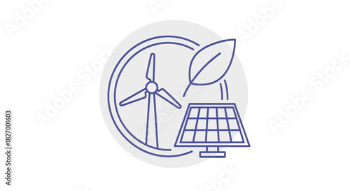 Renewable Energy Sources Wind Turbine Solar Panel Leaf Icon.