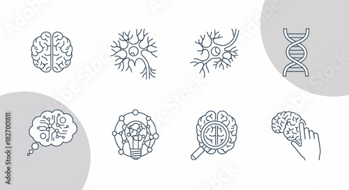Collection of Brain and DNA Icons Representing Science and Technology.