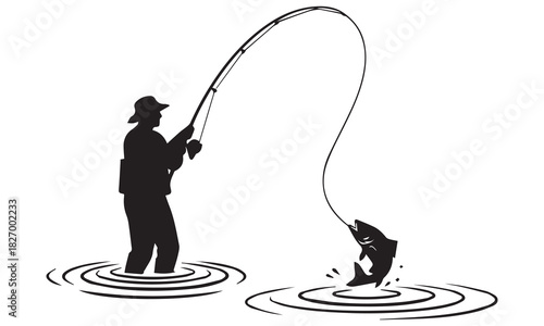 Fishing & Diving Silhouette Vector Bundle: Fisherman, Fish Hooks, Scuba Divers, and Nature Scenes Graphics