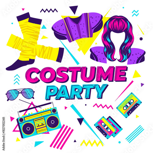 Retro 80s Costume Party with Neon Colors, Cassette Tapes, and Boombox