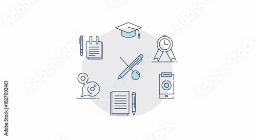 Canvas Print Set of Education and Business Related Icons Arranged in a Circle.