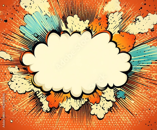 Colorful comic book explosion illustration with speech bubble and stars