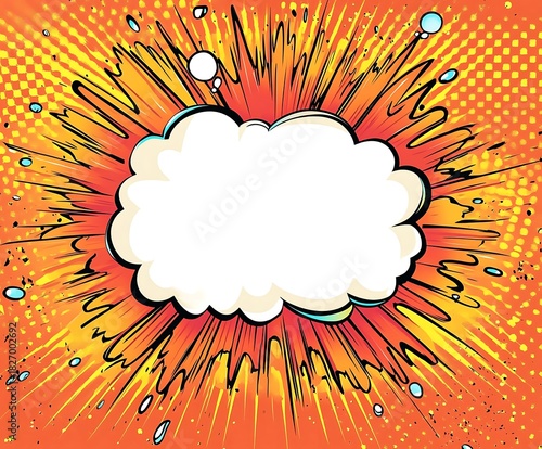 Colorful comic book explosion illustration with speech bubble and stars