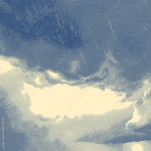 Abstract halftone rainfall and cloud texture.