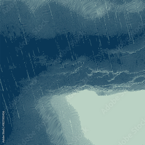 Abstract halftone rainfall and cloud texture in blue tones.