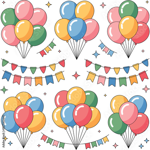 Colorful balloons and festive bunting flags party celebration