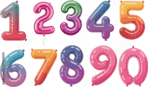 Colorful number balloons zero to nine gradient fill