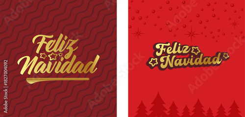 Feliz Navidad Merry Christmas in Spanish quote red card with golden text vector design, creative holiday typography, modern festive graphic art for cards, invitations, social media banners