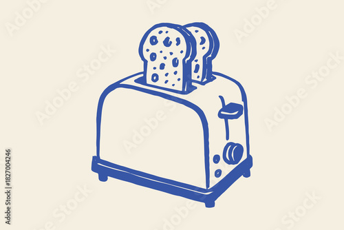 Toaster with bread doodle sketch vector illustration