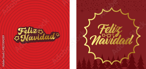 Feliz Navidad Merry Christmas in Spanish quote red card with golden text vector design, creative holiday typography, modern festive graphic art for cards, invitations, social media banners