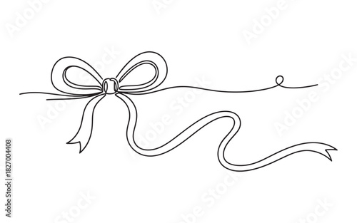 Continuous one line drawing of a decorative ribbon bow vector art